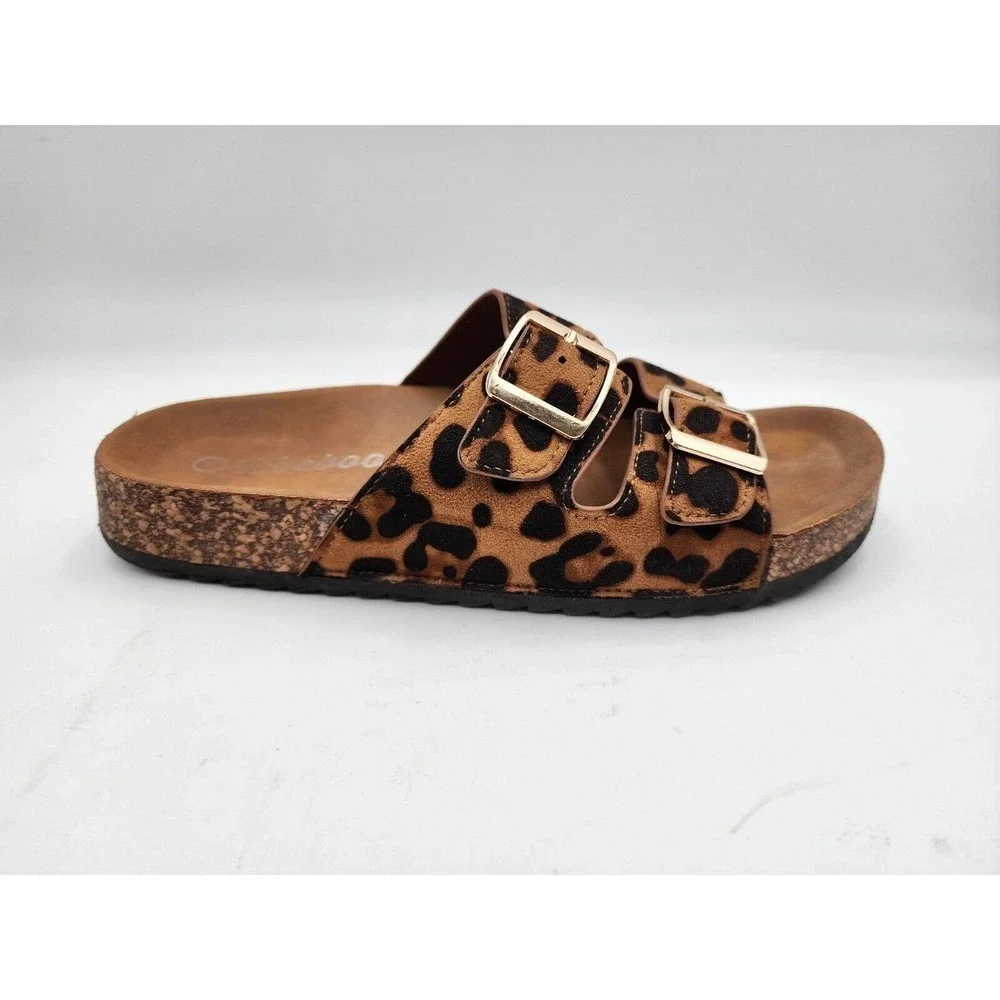 WEEBOO Leopard Suede Leather Slides Sandals Buckle Women's Size 7.5 - Picture 6 of 10